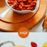 Pot and bowl of our incredible vegan BBQ Baked Beans recipe