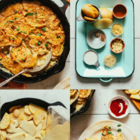 Photos of the process of making our vegan scalloped potatoes recipe